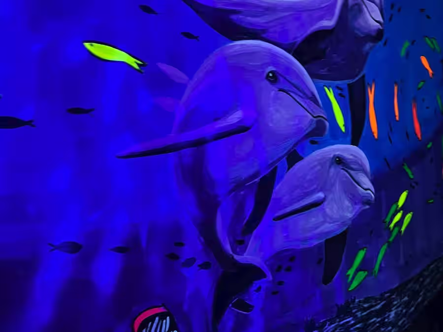 Dolphins and manta ray mural at Imagine 3D Mini Golf Gilbert