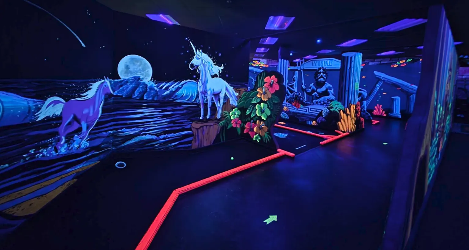 Glowing blacklight mini golf course at Imagine 3D Mini Golf Scottsdale