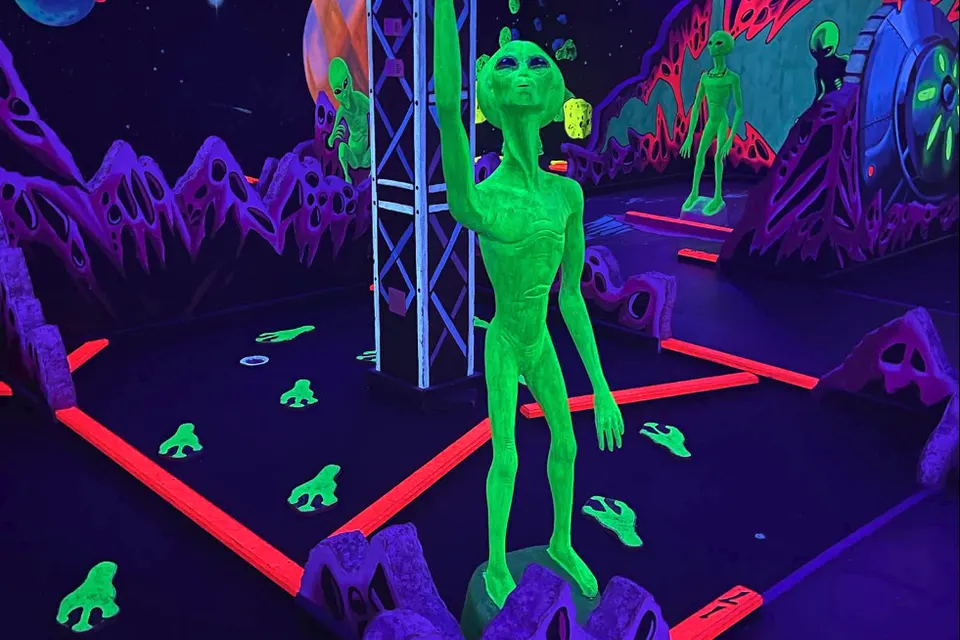 Glowing blacklight mini golf course at Imagine 3D Mini Golf Scottsdale
