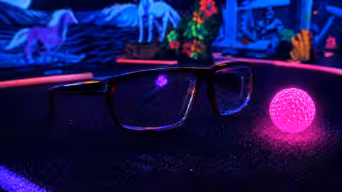 3D glasses on a glowing blacklight mini golf course at Scottsdale
