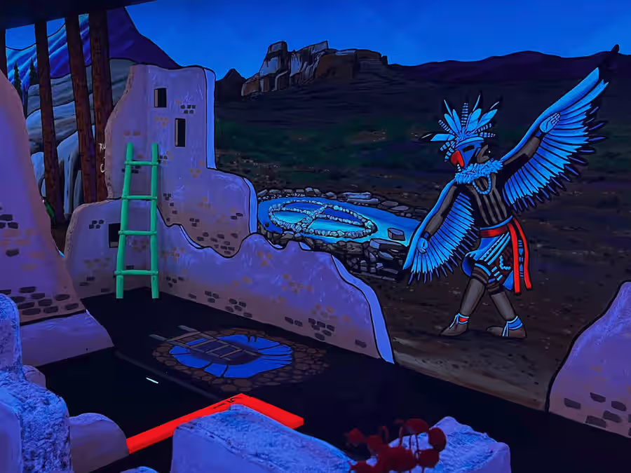 Eagle dancer mural overlooking the pueblo course at Sedona